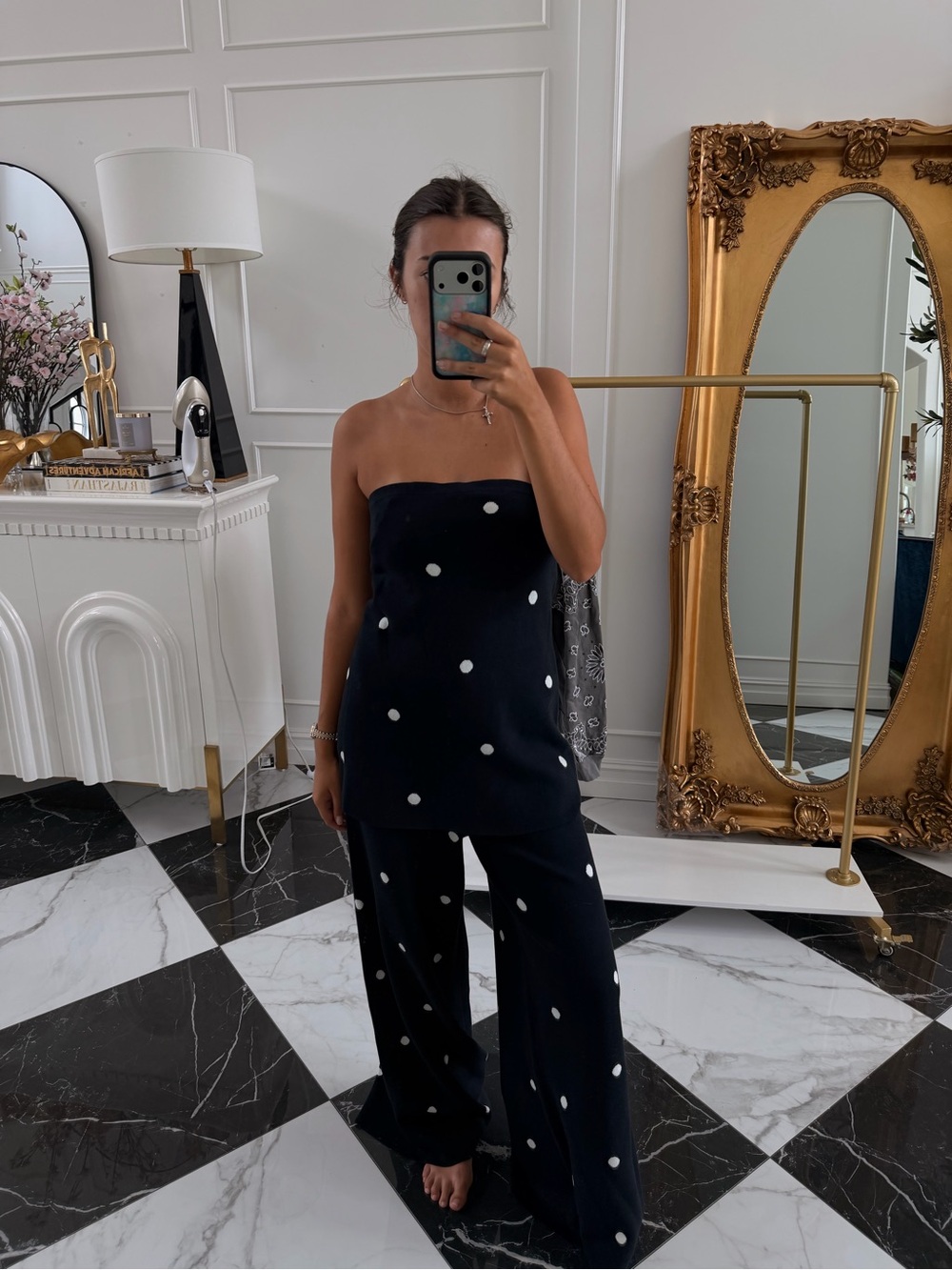 Strapless Black Polka Dot Top
